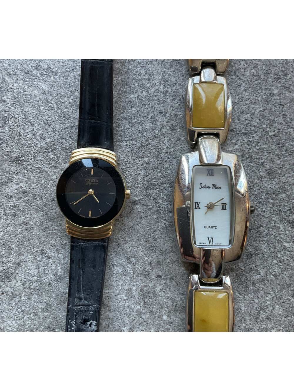 Pair Of Vintage Womens Silver Moon And Citizen Watches Both Run Great A3